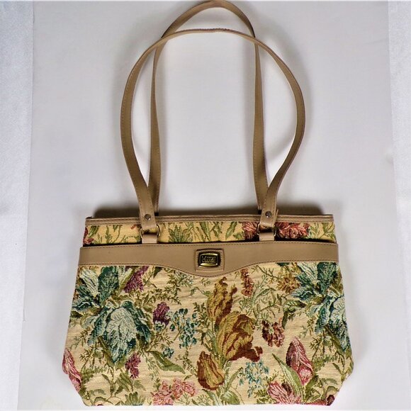 MITZI 2-pouch carpetbag purse multicolor floral pattern earth tones - Picture 1 of 13